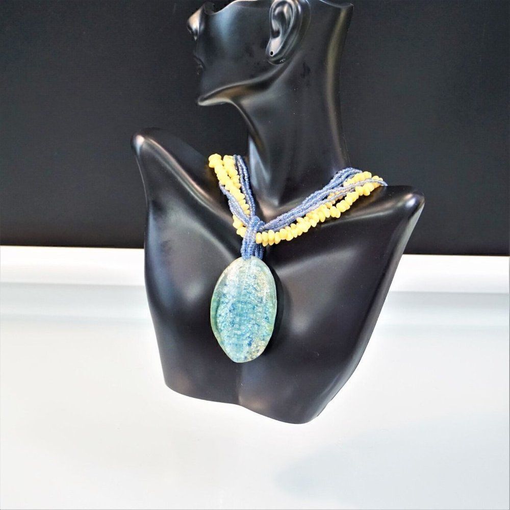 Beaded Statement Necklace Multi Strand White and Blue Accent Fashion Mod